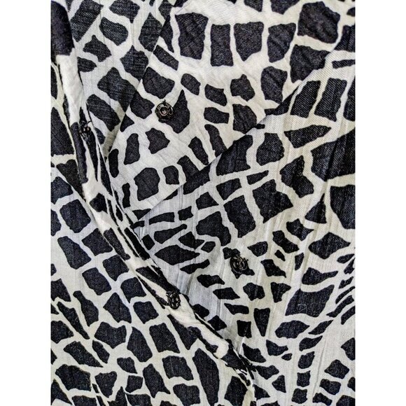 Vintage Dress Size 12 Black White Animal Print Sleeveless Collared Bamboo Blend - Picture 4 of 5